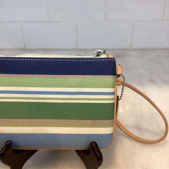 Coach Wristlet Bag Purse  Y2K Blue and Green Striped Clutch Wallet Pouch - Picture 4 of 13